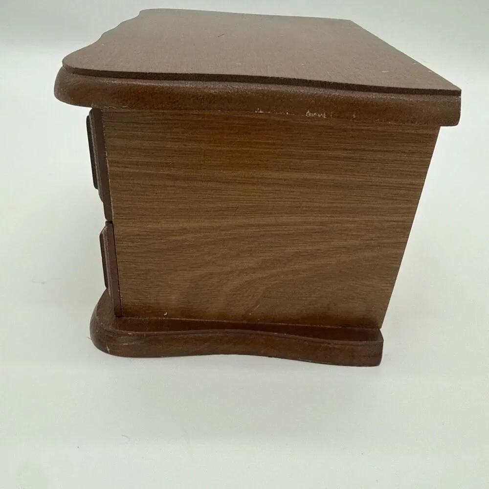 Vintage Wooden Mini Jewelry Box Drawer Flip Top Storage Felt Lined